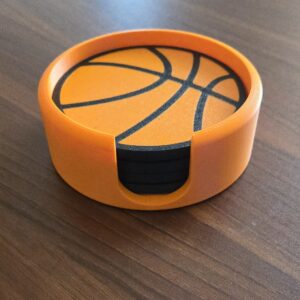 4" 3D Printed Basketball Coasters – Set of 4 with Holder